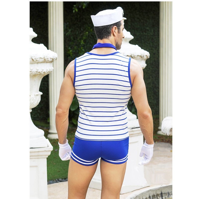 BlueSpace Men's Sailor Costume Sexy Cosplay Uniform Set Outfit Tie Role Play Costumes Lingerie for Halloween Party, Large - Image 2